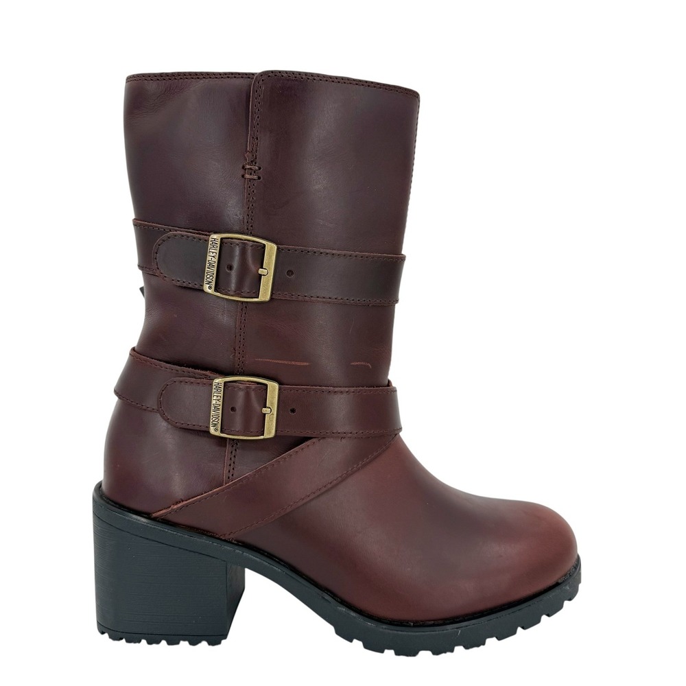NEW WITH SCRATCHES Harley-Davidson Women Burgundy Leather Moto Boot 8.5 Mid Calf